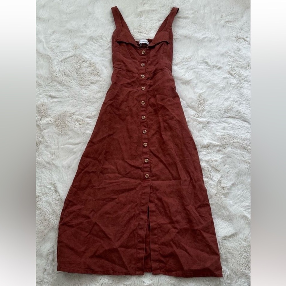 Faithfull the Brand Linen size xs rust/mauve red midi dress